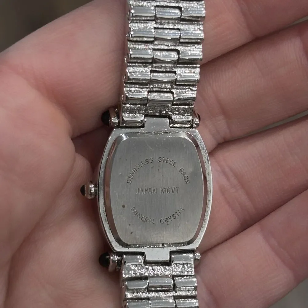 Vintage Xanadu Watch Rhinestone Silver Tone Bracelet MOP Needs Battery 6.75